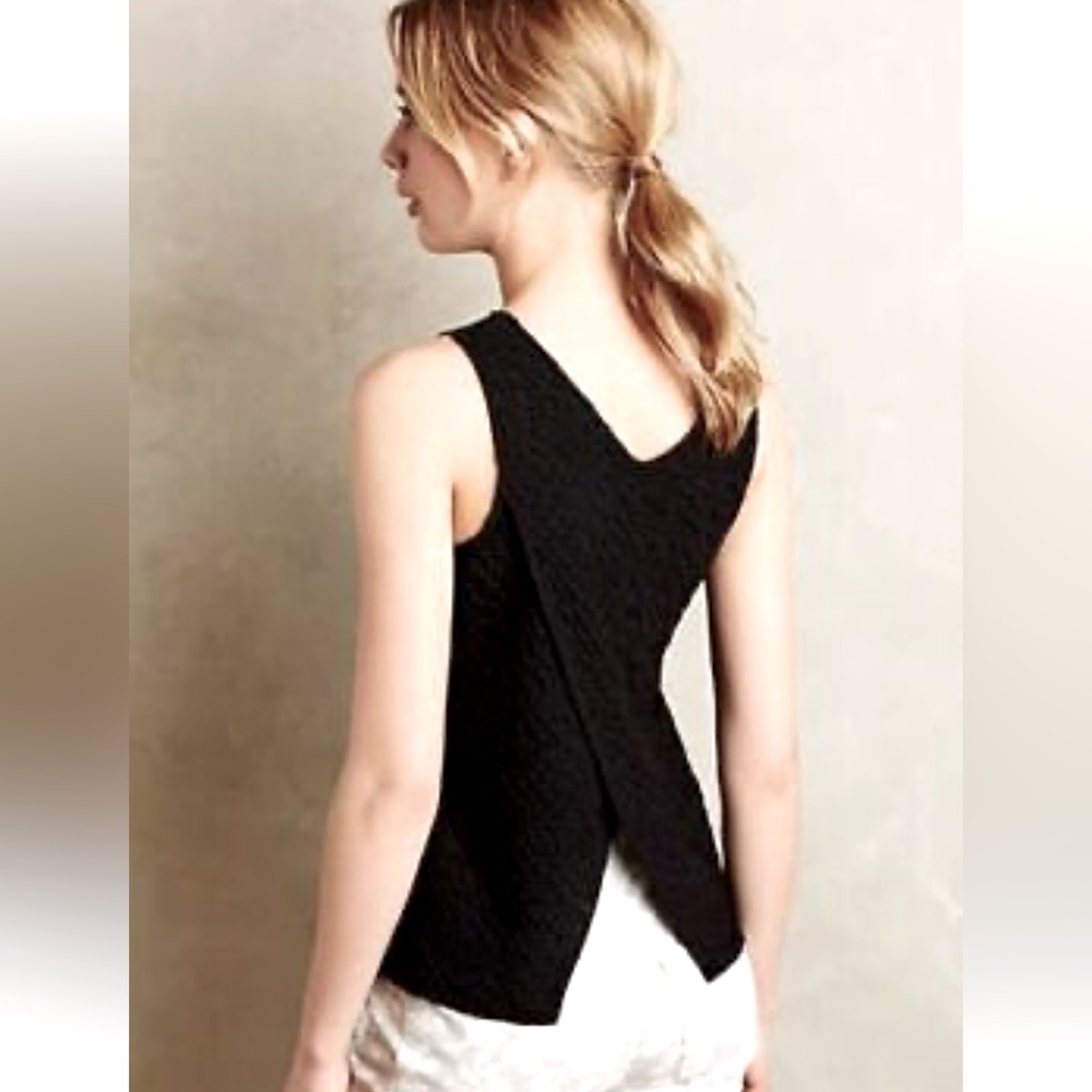 Deletta Textured Split Back Tank Top Size XS Black Anthropologie